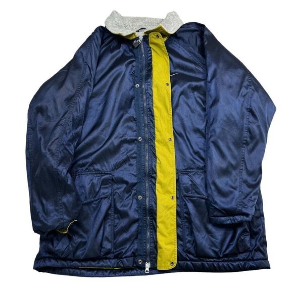 Nike Vintage Men's 90's Navy & Yellow Fleece-Lined Windbreaker Jacket Size XL - Picture 1 of 11
